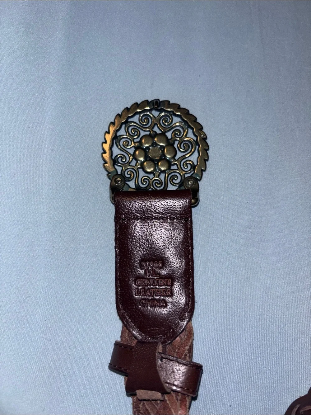 Genuine Leather Braided Belt Brown Western Boho Ornate Buckle M/L 43”